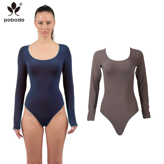 Round Neck Long Sleeved Brushed Warm Jumpsuit