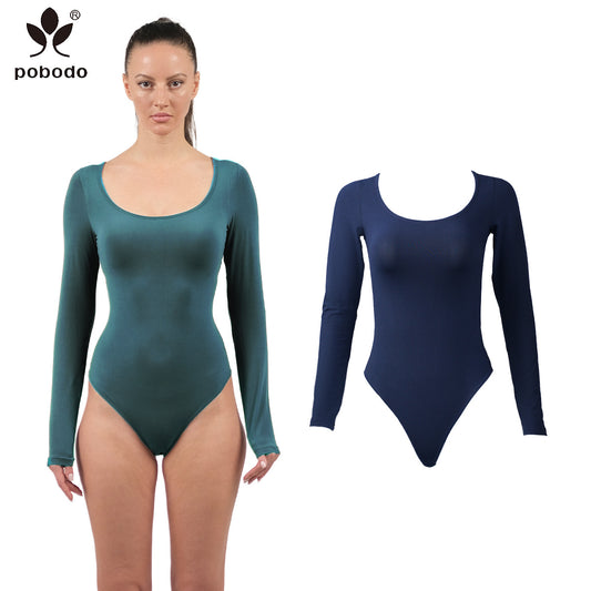 Round Neck Long Sleeved Brushed Warm Jumpsuit